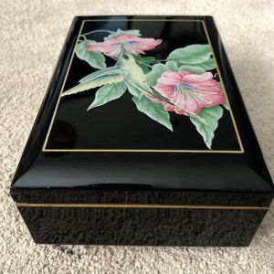 Vintage Otagiri Lacquerware Music Jewelry Box Black Hummingbird The Way We‎ Were